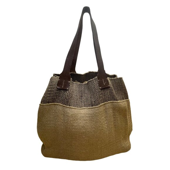 J.Jill Women’s Brown Woven With Leather Straps Casual Tote Bag - Picture 2 of 11